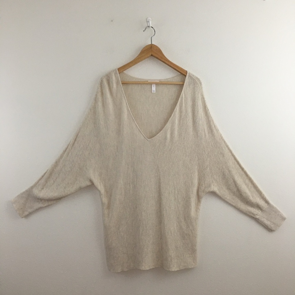 Beige Oatmeal Light Heather V-Neck Sweater Top - Picture 2 of 8